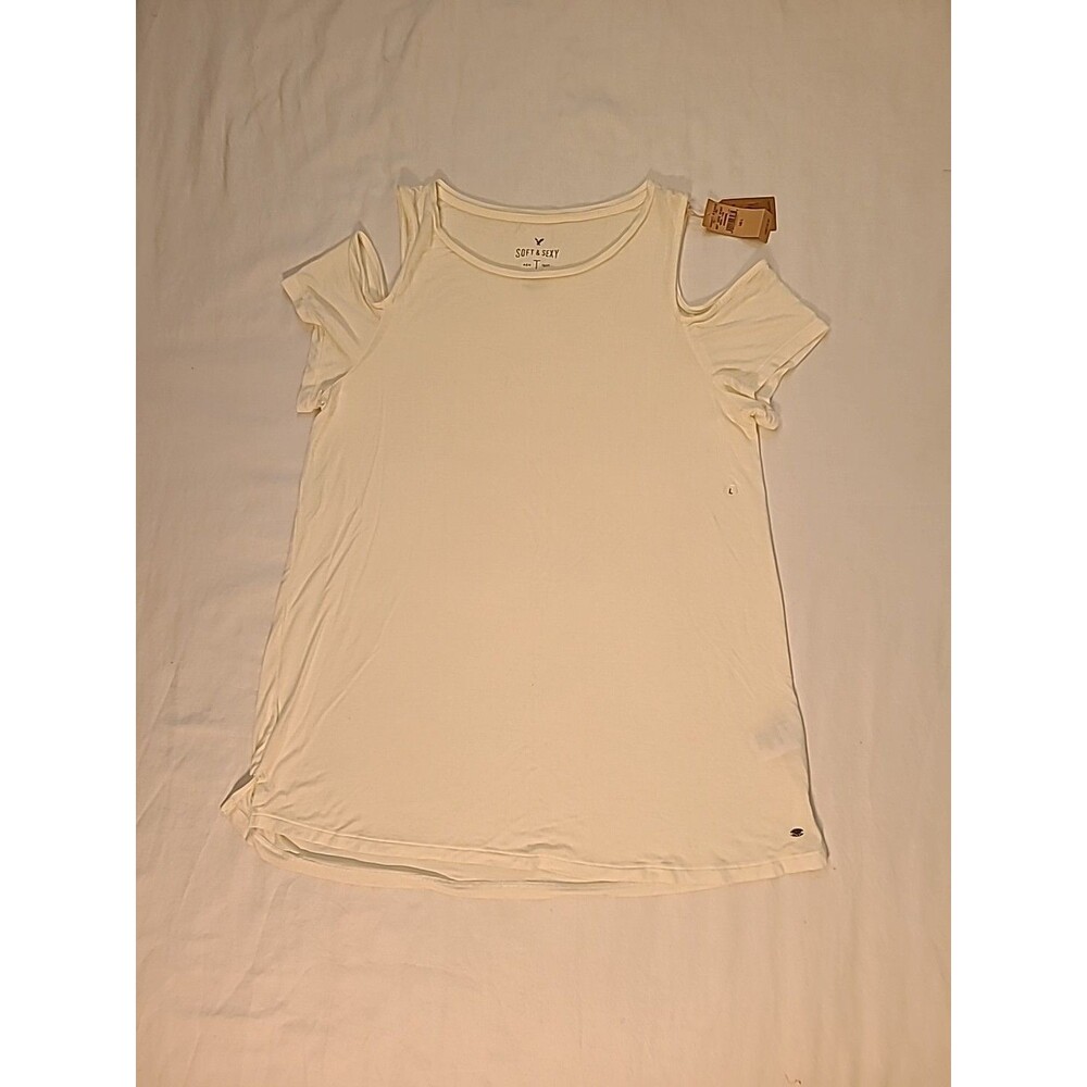 American Eagle Outfitters Blouse Top Womens L CreamCotton Cold Shoulder Pullover